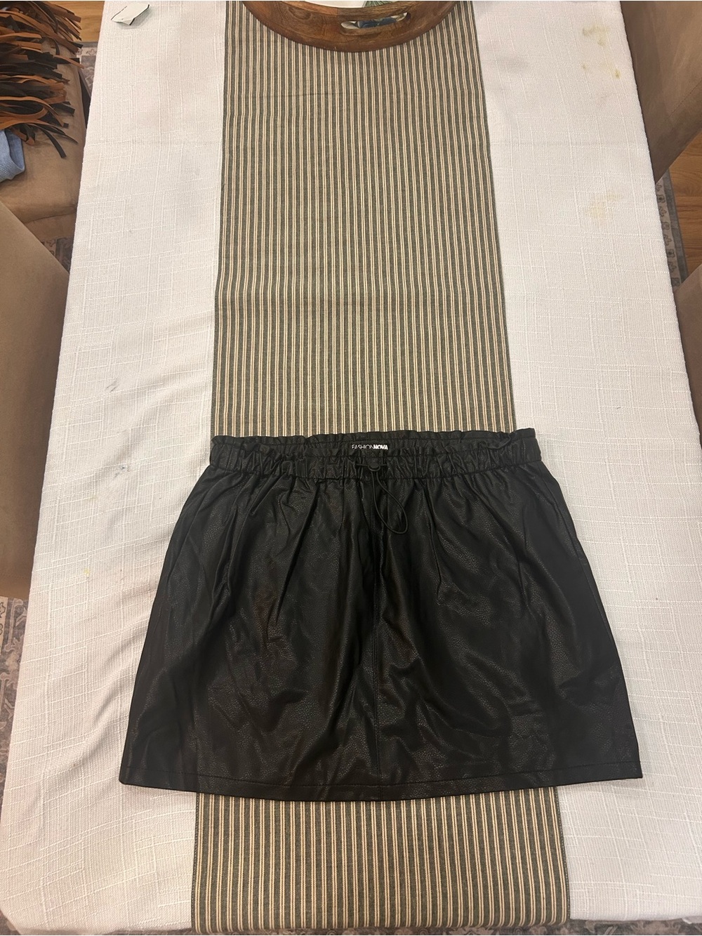 Fashion Nova Black Faux Leather Mini Skirt with Elastic Waist